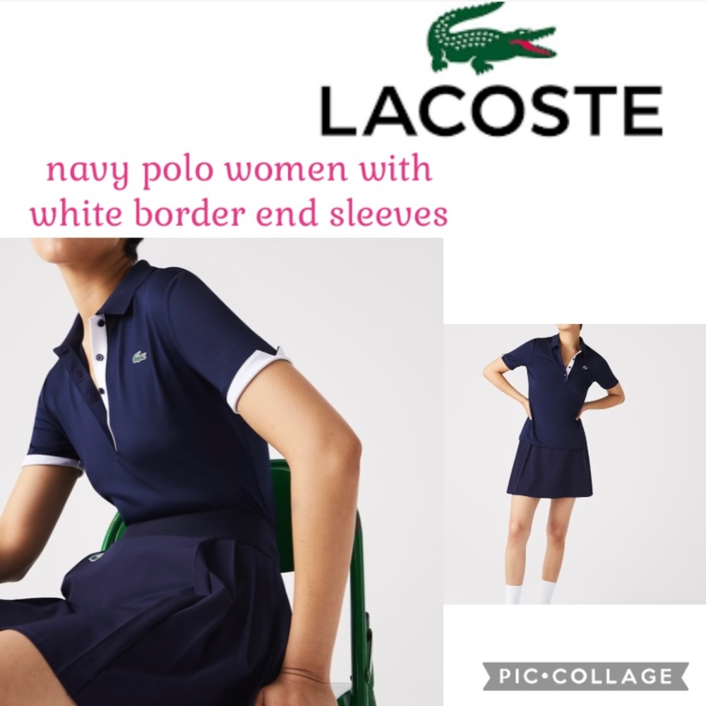 Lacoste navy polo women with white border end sleeves